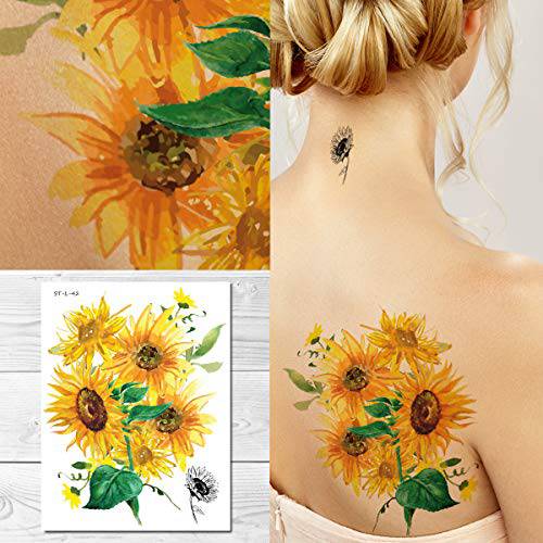 Supperb® Temporary Tattoos - Watercolor Painting Bouquet of Sunflower Sunflowers Tattoo