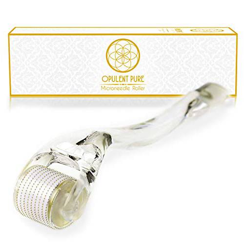 Opulent Pure Derma Roller Kit - 0.30mm Microneedle Roller for Face - 540 Gold Titanium Micro Needles - Includes Hard Case and Instructional Book
