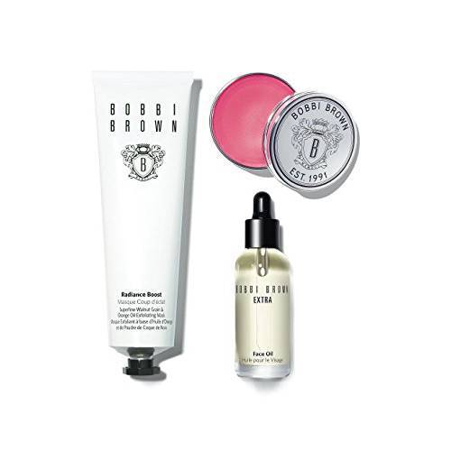 Bobbi Brown The Bobbi Glow Skincare Trio Set with Extra Face Oil, Radiance Boost Superfine Walnut Grain and Orange Oil Exfoliating Mask and Tinted Lip Balm