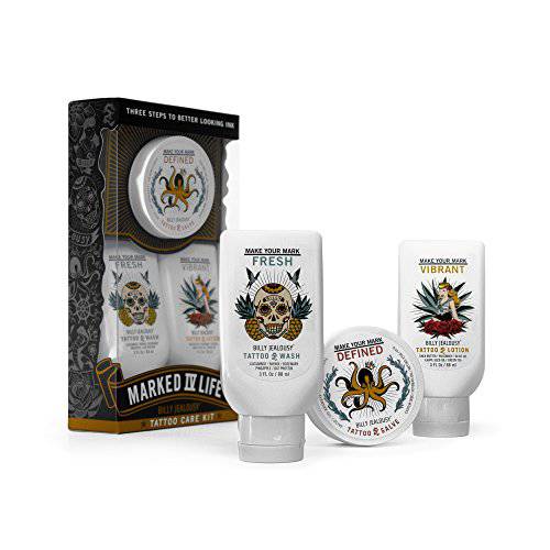 Billy Jealousy Marked IV Life Complete Tattoo Care Kit, Includes Tattoo Defining Aftercare Salve, Brightening Tattoo Wash and Moisturizing Tattoo Lotion