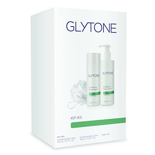 Glytone KP Kit for Keratosis Pilaris - Exfoliating Body Wash, Lotion, Shower Pouf - Smooth Rough & Bumpy Chicken Skin - Fragrance-Free, Routine Kit