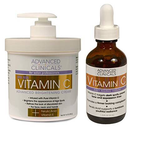 Advanced Clinicals Vitamin C Skin Care Set For Face & Body, Potent Vitamin C Facial Serum W/ Anti Aging 16 Oz Large Moisturizer Body Lotion Cream For Wrinkles, Age Spots, & Uneven Skin Tone, 2-Pack