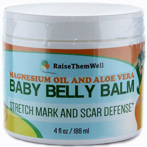 Raise Them Well Natural Belly Balm For Pregnancy - Stretch Mark Oil for Pregnant Women Made With Magnesium Oil, Aloe Vera, Jojoba Coconut and Lavender Oil & Beeswax