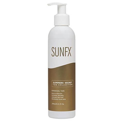 SunFX Gradual Tan Body Lotion Self Tanner | Hydrating Tan Extender Moisturizer | Build your Glow from Sunkissed to Dark | Cruelty and Toxic Free Enriched with Aloe & Vit A & E 200ml/6.8 fl oz