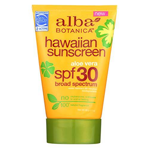 Alba Botanica Hawaiian Sunscreen Lotion, SPF 30, Aloe Vera, 1 Oz (Packaging May Vary)