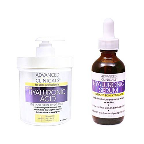 Advanced Clinicals Hyaluronic Acid Body Cream & Hyaluronic Acid Facial Serum Skin Care Bundle, Anti Aging Face & Body Moisturizer Targets Wrinkles, Dark Spots, Fine Lines, & Dry Skin, (2-Pack Bundle)