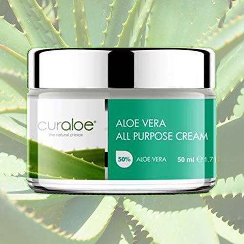 Curaloe Aloe Vera All Purpose Cream Contains 65% Pure Organic Aloe Vera Gel | Face, Skin, and Body Care | Moisturizing Beauty Lotion | Soothes and Repairs Naturally | Anti-Aging & Anti-Wrinkle