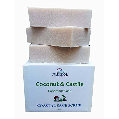 Sage Scrub Coconut Castile Soap with ORGANIC Shea butter. Handmade USA, Vegan, Natural, Moisturizing.
