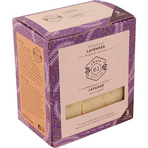 Crate 61, Vegan Natural Bar Soap, Lavender, 3 Pack, Handmade Soap With Premium Essential Oils, Cold Pressed Face And Body Bar Soap For Men And Women (4 oz, 3 Bars) Lavender 3 Pack