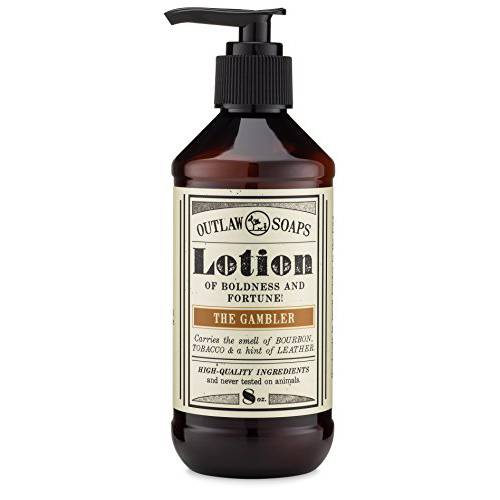 Bourbon & Leather Scented Natural Lotion for Men & Women - The Gambler, by Outlaw - Whiskey, Tobacco, & Leather Scent
