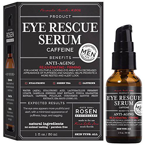 Rosen Apothecary Men’s Eye Rescue Serum with Caffeine for Youthful Looking Eye Area, Nourishing Green Tea, Paraben Free, Premium Men’s Skin Care, 30ml/1 fl oz