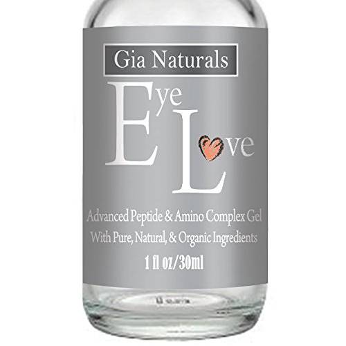 Pure, Natural and Organic Eye Love Eye Gel 1oz by GIA NATURALS. Plant Based Silk Protein Amino Acid, MSM, Cucumber. Reduces Puffiness Dark Circles Wrinkles. Anti-Aging Vegan Made in The US