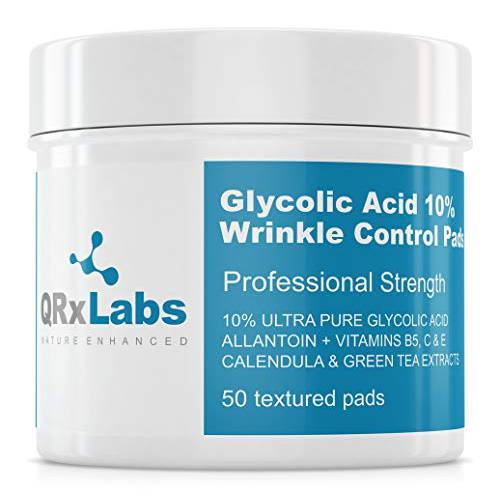 Glycolic Acid 10% Wrinkle Control Pads for Face & Body - 10% Ultra Pure Glycolic Acid, Allantoin, Vitamins B5, C & E, Calendula & Green Tea Extracts - Keeps skin smooth and prevents wrinkles and lines