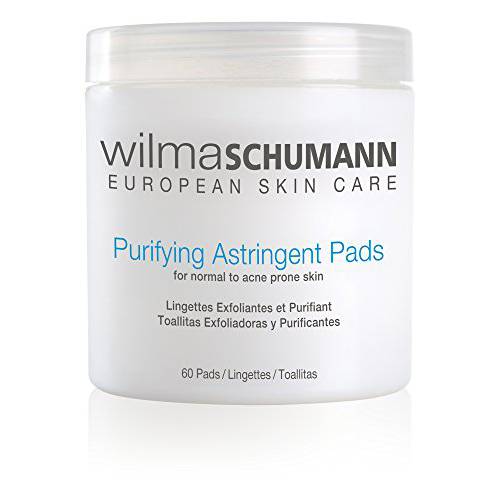 WILMA SCHUMANN Purifying Astringent Pads (60 Pads) - Remove Oil, Impurities, and Dead Skin Cells with Powerful Salicylic and Glycolic Acids. For Oily, Acne-Prone and Normal Skin.