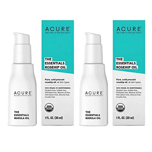 Acure Organics The Essentials Cold Pressed Rosehip Oil For Face and Body, Natural Anti-Aging and Environmental Damage Serum With Vitamin C and E, 1 fl. oz. each (Pack of 2)