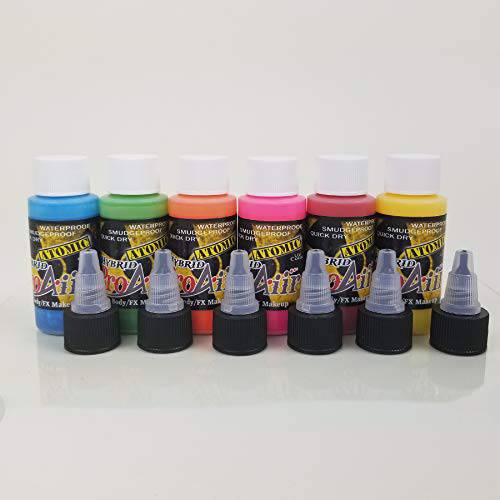 Face Painting Makeup - ProAiir Waterproof Makeup - Set of 6 Atomic UV Colors - 1 oz (30ml)