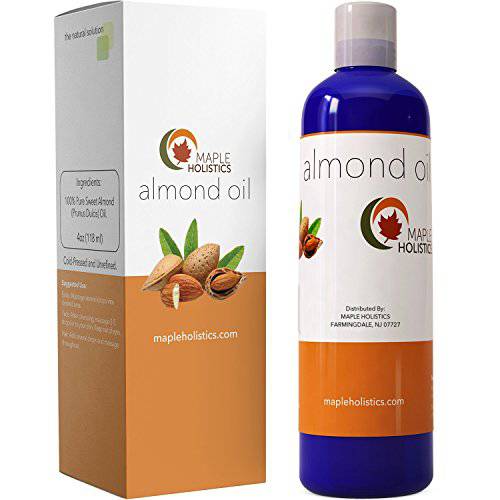 Cold Pressed Sweet Almond Oil - Pure Sweet Almond Oil for Skin Care and Moisturizing Body Oil for Men and Women - Carrier Oil for Essential Oils Mixing for Hair Skin and Nails DIY Beauty Products 4oz