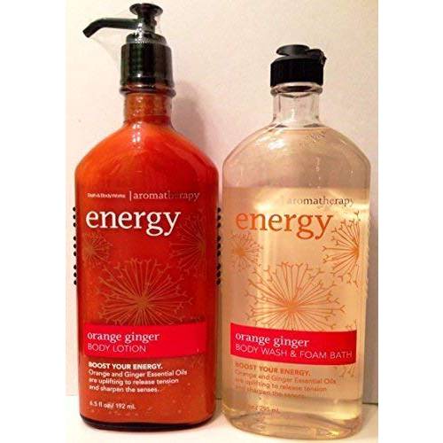 Bath & Body Works Aromatherapy Energy - Orange + Ginger Body Lotion, 6.5 Fl Oz + Body Wash & Foam Bath, 10 Fl Oz