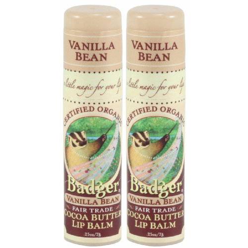 Badger Cocoa Butter Lip Balm-Vanilla Bean, 2 pack