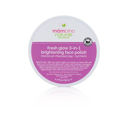 Mambino Organics Fresh Glow 3-In-1 Face Scrub – All Natural Exfoliating Face Wash 1.7 Ounces