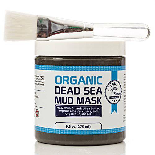Spa’s Premium Organic Dead Sea Mud Mask 8oz and Free Face Brush, All Natural, Purifying Face Mask for Acne Treatment and Skin Care, Pore Minimizer Mask for Blackheads, Facial Cleanser for Oily Skin