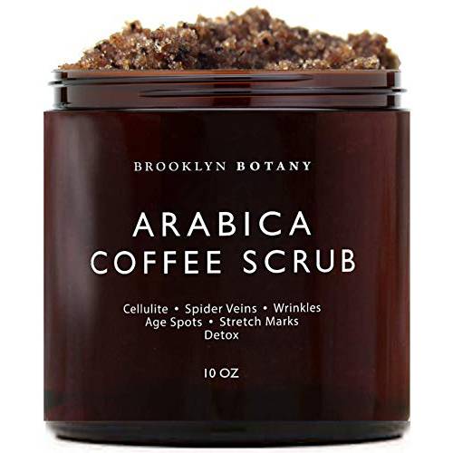Brooklyn Botany Dead Sea Salt and Arabica Coffee Body Scrub - Moisturizing and Exfoliating Body, Face, Hand, Foot Scrub - Fights Stretch Marks, Fine Lines, Wrinkles - Great Gifts for Women & Men - 10 oz