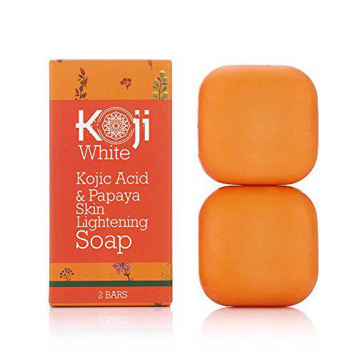 Koji White Kojic Acid & Papaya Skin Brightening Soap, Dark Spots for Face & Body Smooth, Acne Scars, Uneven Skin Tone with Hyaluronic Acid, Hypoallergenic & Dermatologist Tested, 2.82 oz (2 Bars)