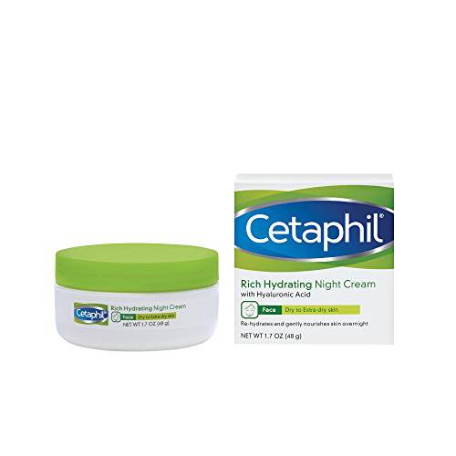 CETAPHIL Rich Hydrating Night Cream for Face, With Hyaluronic Acid, 1.7 oz, Moisturizing Cream for Dry to Very Dry Skin, No Added Fragrance, (Packaging May Vary)