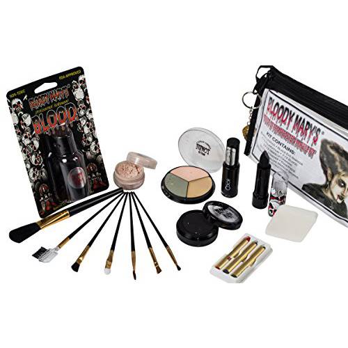 Bride Of Frankenstein Special Effects Makeup Kit - By Bloody Mary - Professional Halloween Monster SFX Makeup - Includes Lipstick, Foundation, Setting Powder, 3 Crayons, 4 Brushes, Eye Shadow & Sponge