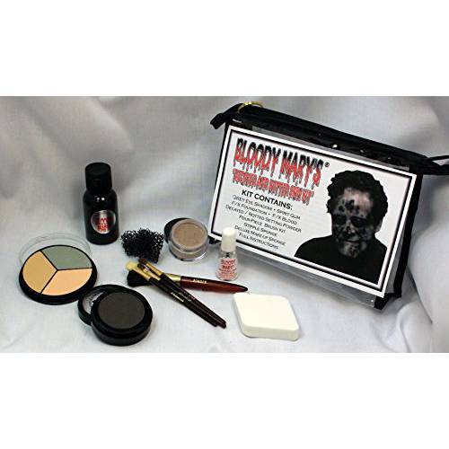 Decayed & Rotted Skin Special Effects Makeup Kit By Bloody Mary - Halloween Costume SFX Makeup - FX Foundation & Blood, Eye Shadow, Setting Powder, Stipple & Application Sponge, 4 Brushes & Spirit Gum