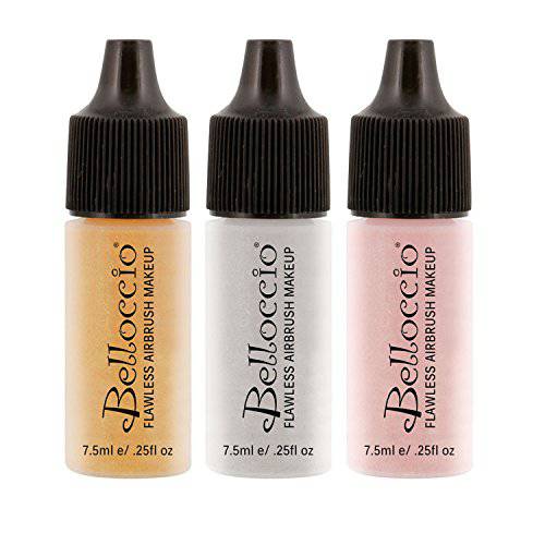 Belloccio’s Professional Flawless Airbrush Makeup Shimmer Shade Set (Trio Set) in 1/4 oz. Bottles (NEW FORMULA)