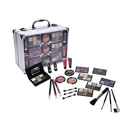 Cameo Carry All Trunk Makeup Kit with Reusable Aluminum Case Exclusive Holiday Gift Set, Black/White