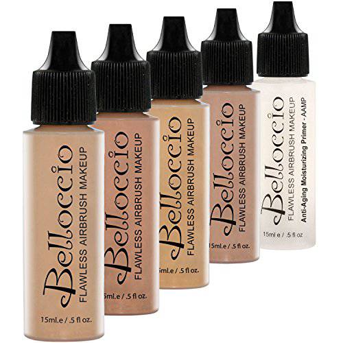 Belloccio Medium Color Shade Foundation Set - Professional Cosmetic Airbrush Makeup in 1/2 oz Bottles