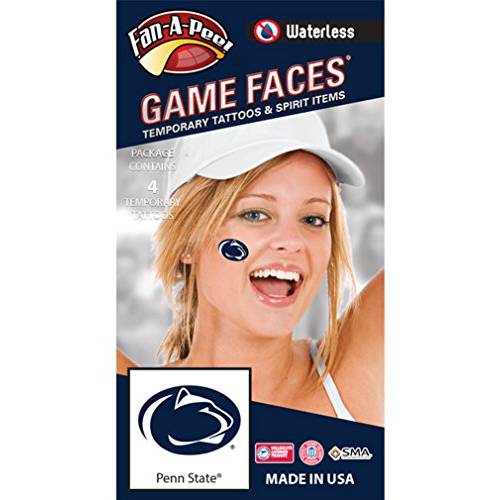 Penn State (PSU) Nittany Lions – Waterless Peel & Stick Temporary Spirit Tattoos – 4-Piece – Dark Royal Blue Lion Head Oval Logo