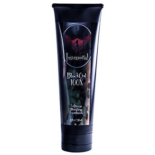 Immoral Tanning Lotion, BlackOut Extreme Dark Tanning Bronzing Emulsion, Streak Free Tattoo Safe Indoor/Outdoor Tanning Bed and Booth Bronzer Accelerator Intensifier, 8 Fluid Ounce