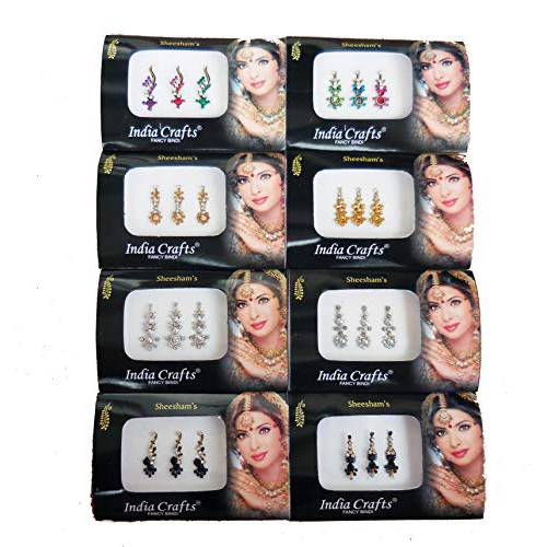 8 Combo Bindi Packs Silver/Gold/Black/Multicolored Face Jewels Bollywood tika