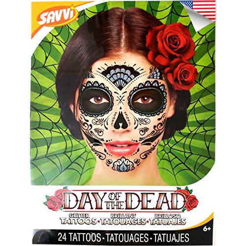 Day Of The Dead Sugar Skull Temporary Face Tattoos (GLITTER WEB)