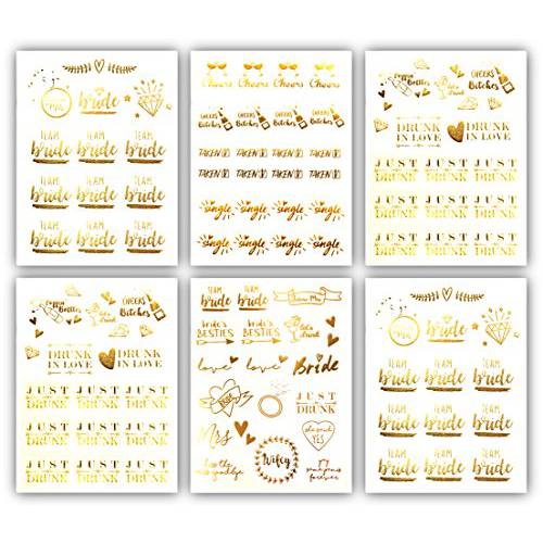 Bachelorettesy Team Bride Bachelorette Tattoos - 100 Gold Metallic Bridesmaids Tattoos Diamond Rings, Cheers, Bride to Be for Bachelorette Party, Bridal Shower, Party Favors & more