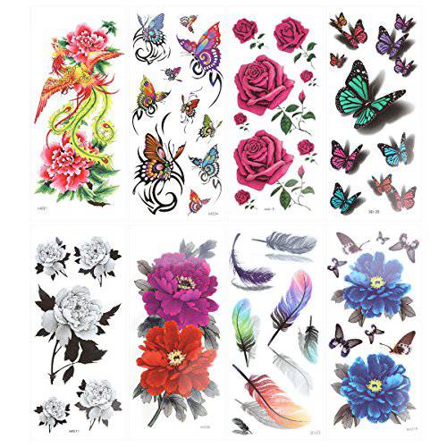 ROSENICE Temporary Tattoo 8 Sheets Tattoo Supplies Long Lasting for Women