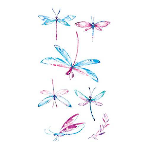 Set of 5 Waterproof Temporary Fake Tattoo Stickers Blue Pink Dragonfly Design