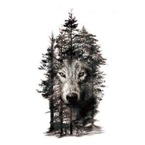 SanerLian Waterproof Temporary Fake Tattoo Stickers Grey Forest Wolf Animals Large Set of 2