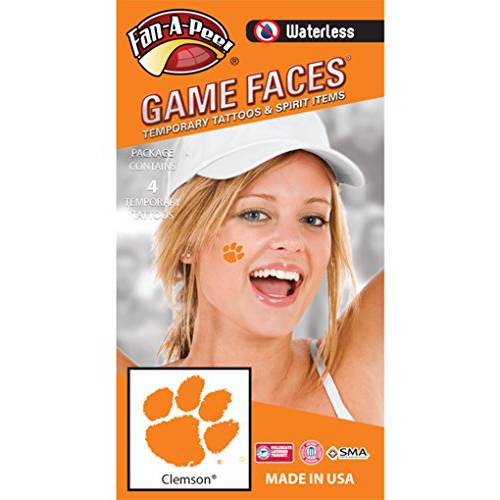 Clemson University Tigers – Waterless Peel & Stick Temporary Spirit Tattoos – 4-Piece – Orange Tiger Paw Print Logo
