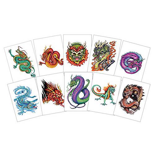 Dragon Ink Temporary Tattoos, 10 Fantastic Dragon tattoos, 3.5 x 2.5 sheets