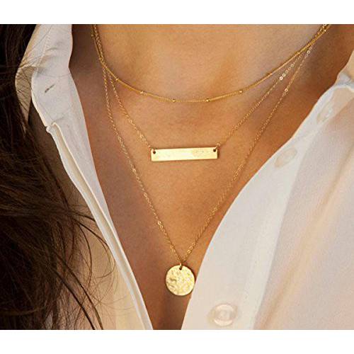 FXmimior Gold Layered Long Choker Necklace Alloy Bar for Women(gold2)