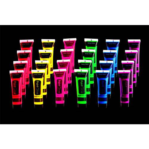 Black Light Neon Face and Body Paint Glow in the Dark Paint Halloween Blacklight Glow Party 6 Color 24 tubes