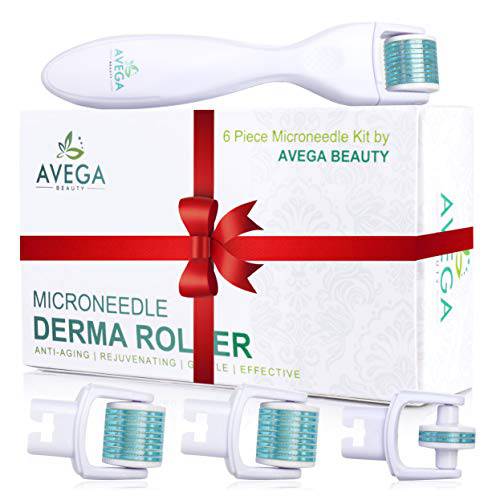 Derma Roller Kit for Face & Body: 0.25mm Length Microneedle Dermaroller Tool - Microneedling Facial Kits with 3 Replacement Heads with 600 Titanium Micro Needles, 1 with 180 Needles & Storage Case