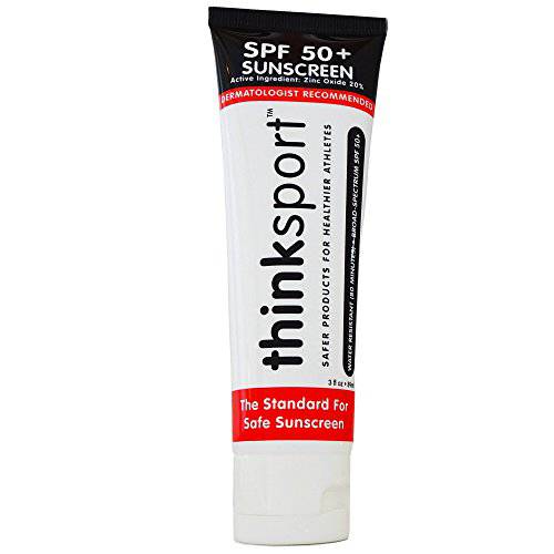 Thinksport SPF 50+ Mineral Sunscreen – Safe, Natural Sunblock for Sports & Active Use - Water Resistant Sun Cream –UVA/UVB Sun Protection – Vegan, Reef Friendly Sun Lotion, 3oz