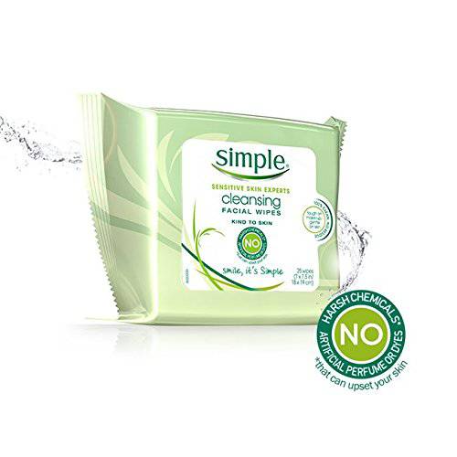 Simple Sensitive Skin Makeup Removing Cleansing Wipes No Harsh Chemicals, 25 Count (Pack of 3)