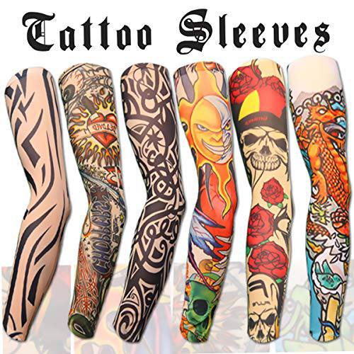 Akstore 6pcs Set Arts Fake Temporary Tattoo Arm Sunscreen Sleeves Designs Tiger, Crown Heart, Skull, Tribal and Etc