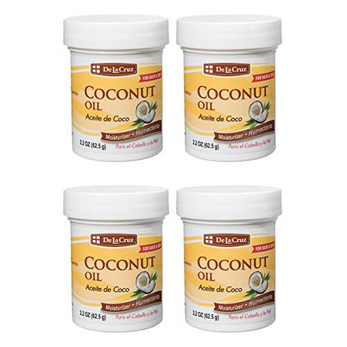 De la Cruz Coconut Oil - Expeller Pressed Coconut Oil for Skin and Hair - Natural Moisturizer for Skin and Hair - 2.2oz (4 Jars)